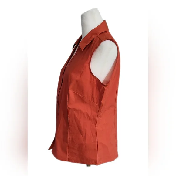 St John's Bay sleeveless button front, collared darted, burnt orange blouse Sz M - Picture 6 of 8